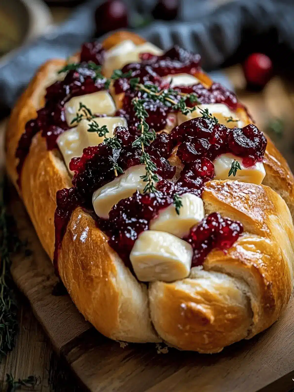 Garlic Herb Sourdough Bread Stuffed with Brie and Cranberry Sauce