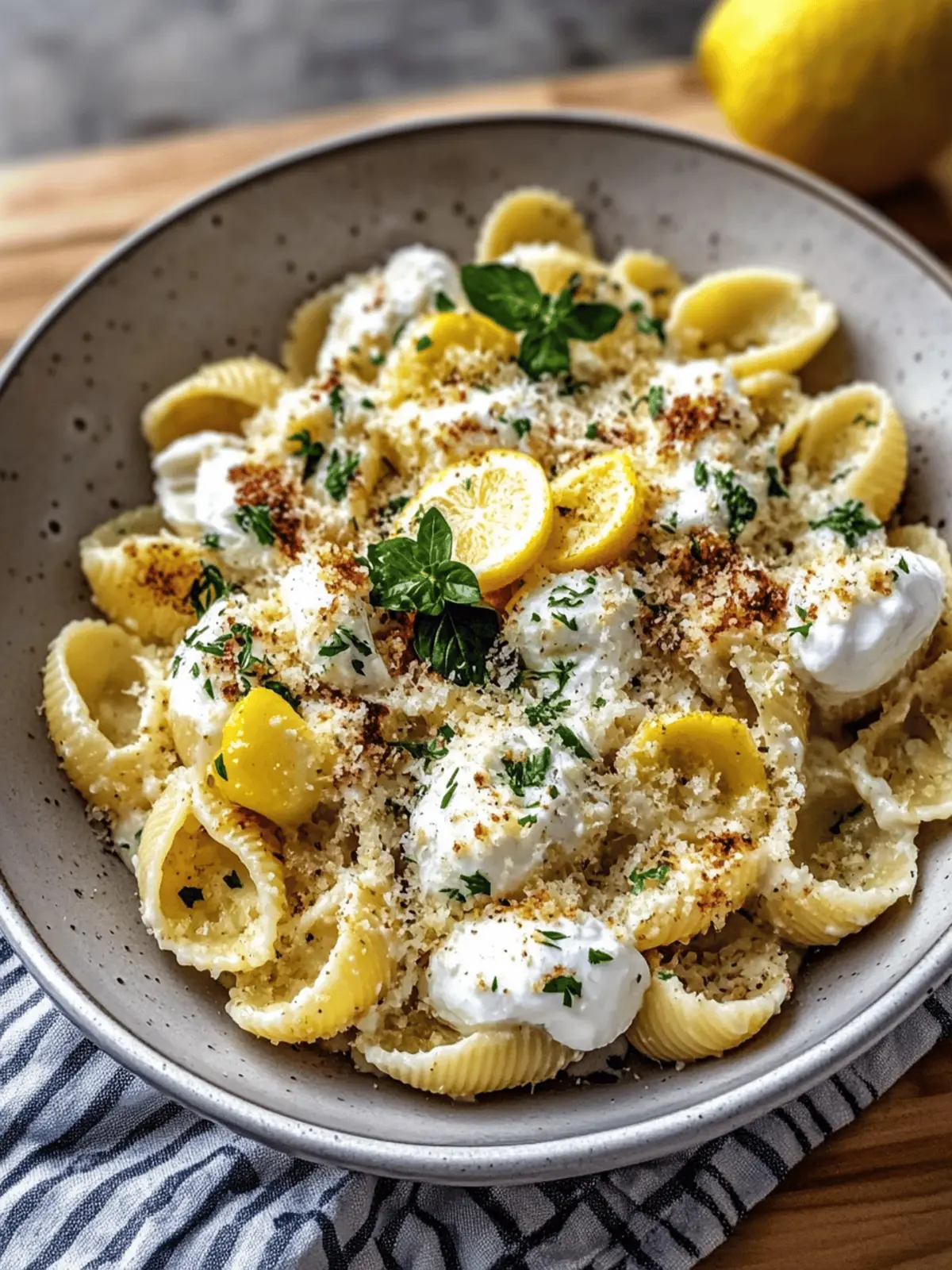 Burrata Pasta Shells with Roasted Garlic & Lemon Cream