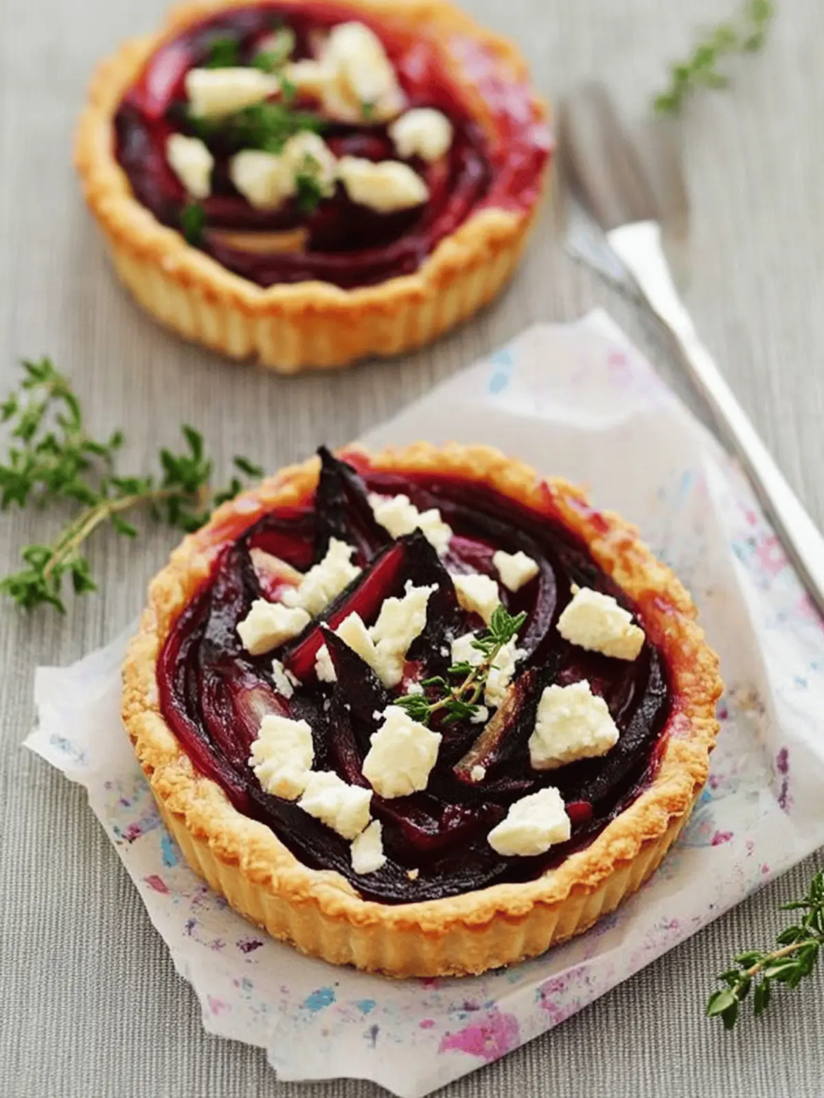 Caramelized Onion, Beetroot & Feta Tart