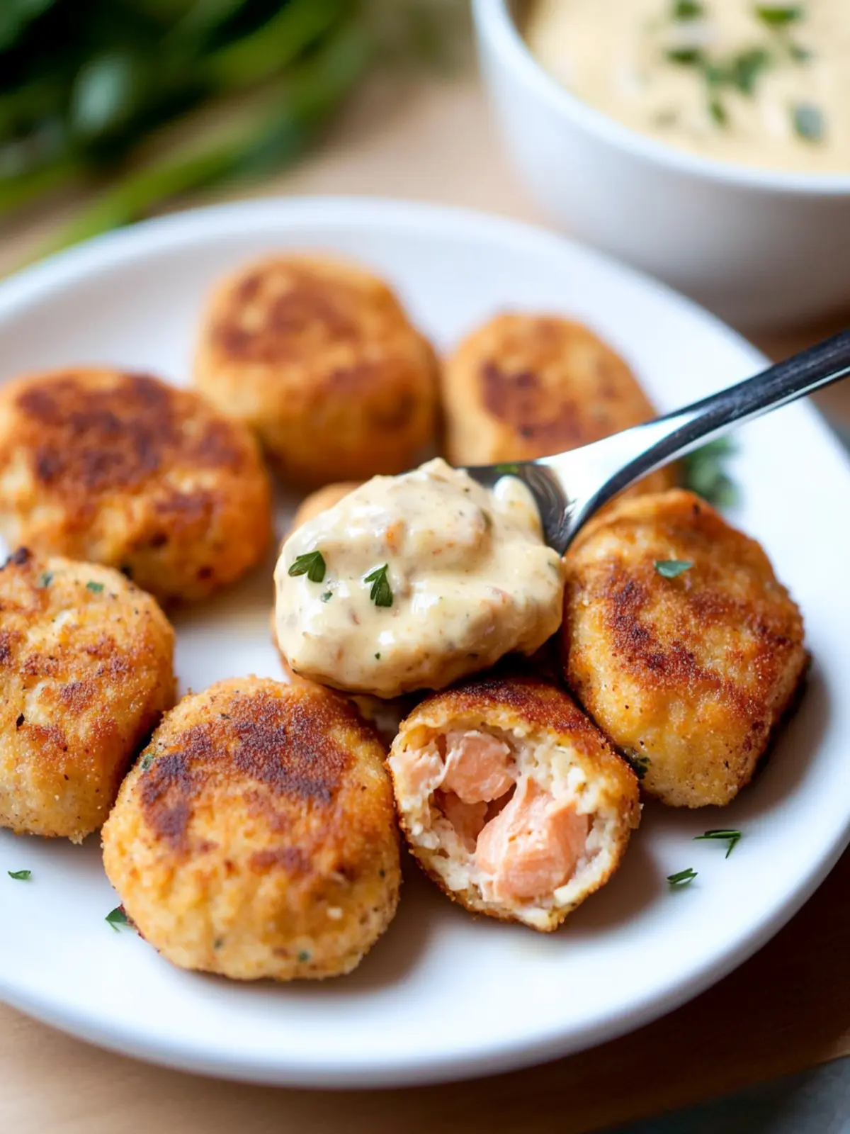 Crispy Salmon Croquettes with Spicy Dill Dipping Sauce 5 Salmon Croquettes