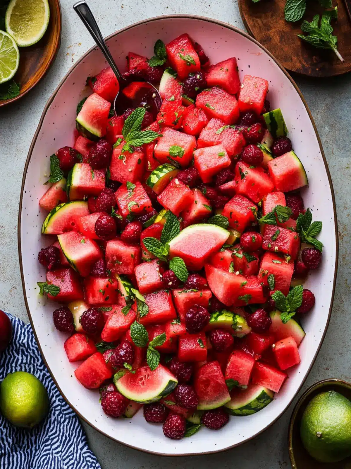 Watermelon Fruit Salad with Lime Mint Dressing