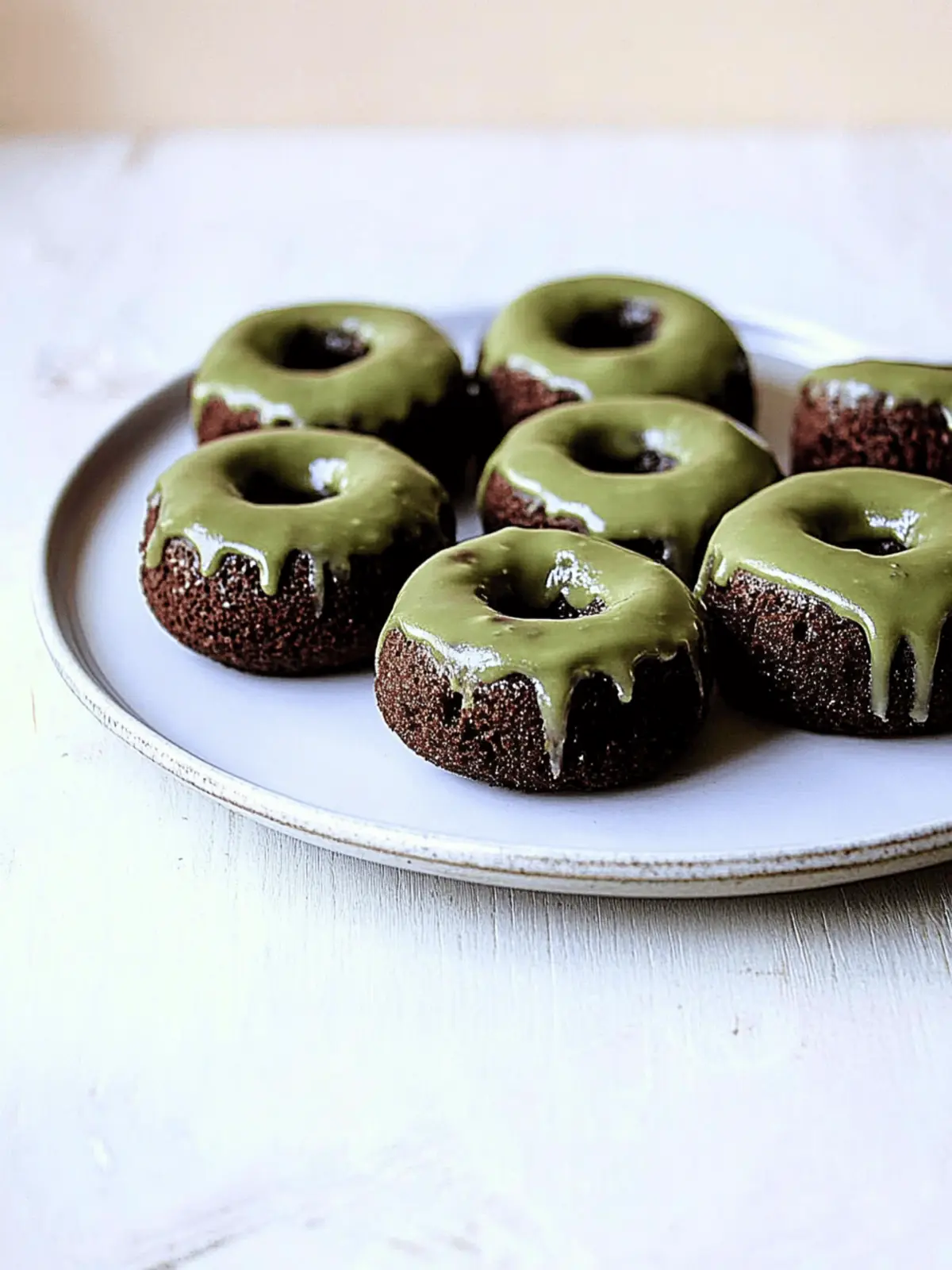 Baked Chocolate Donuts with Matcha Glaze