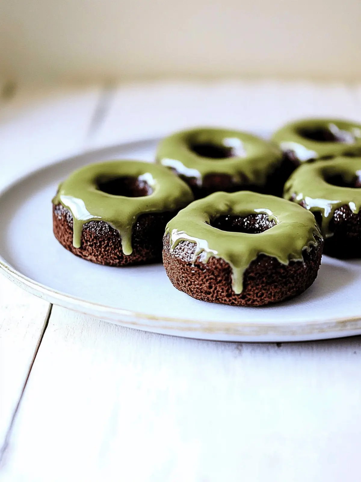 Baked Chocolate Donuts with Matcha Glaze
