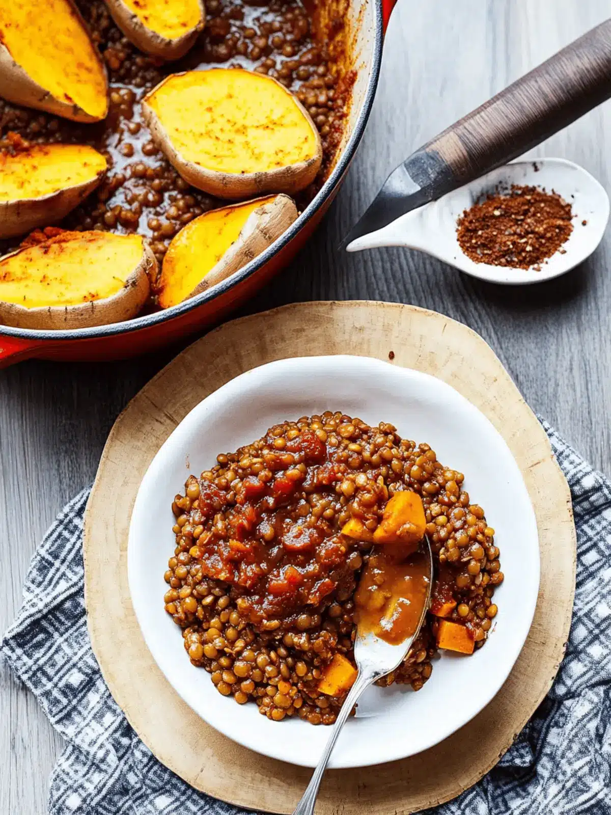 BBQ Lentils over Roasted Sweet Potatoes