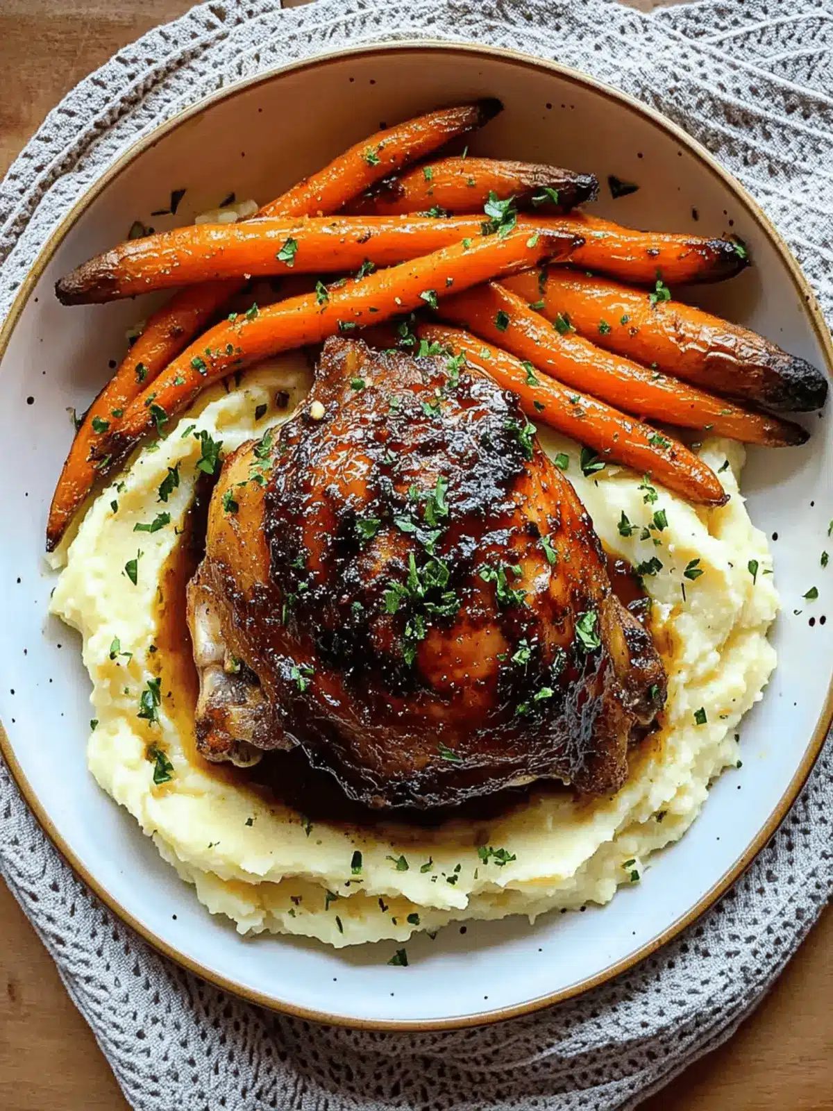 Sweet Honey Balsamic Chicken Thighs with Creamy Goat Cheese Potatoes 2 Honey Balsamic Chicken Thighs with Goat Cheese Mashed Potatoes and Roasted Carrots