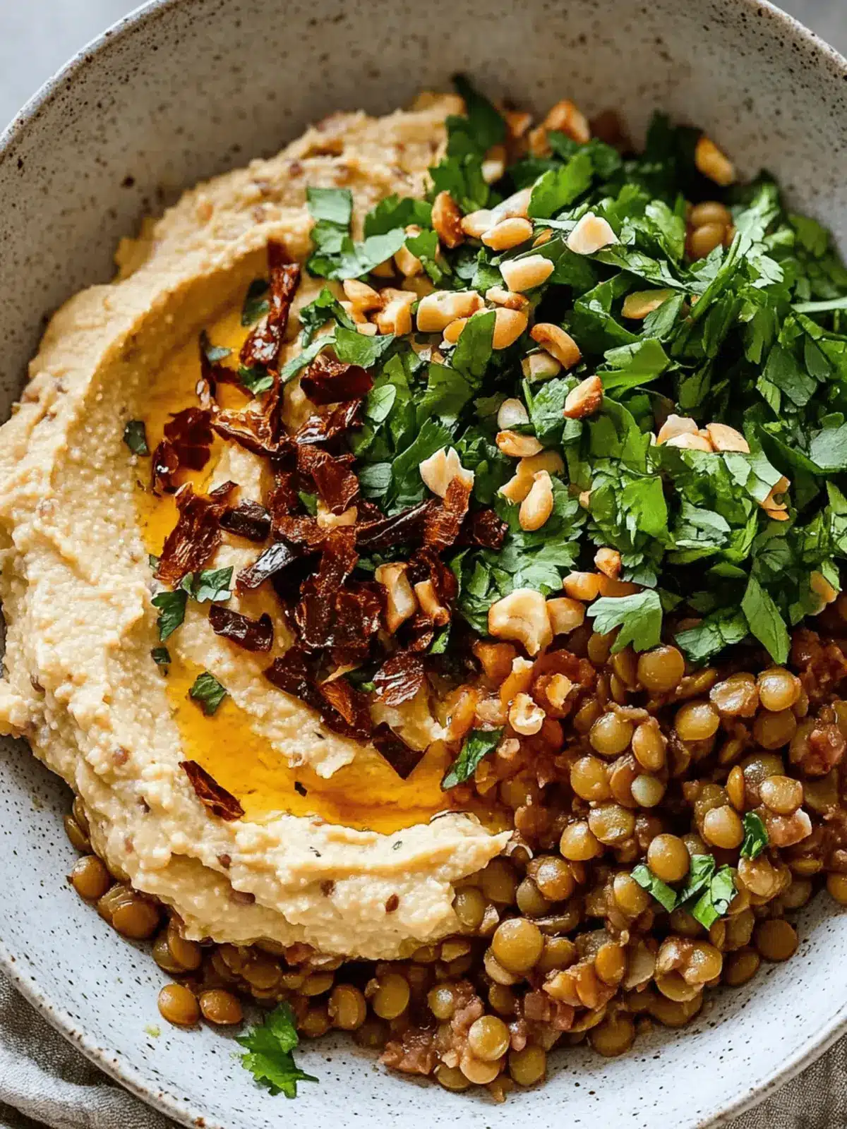 Quick Sautéed Lentil Bowl with Hummus and Chili Oil