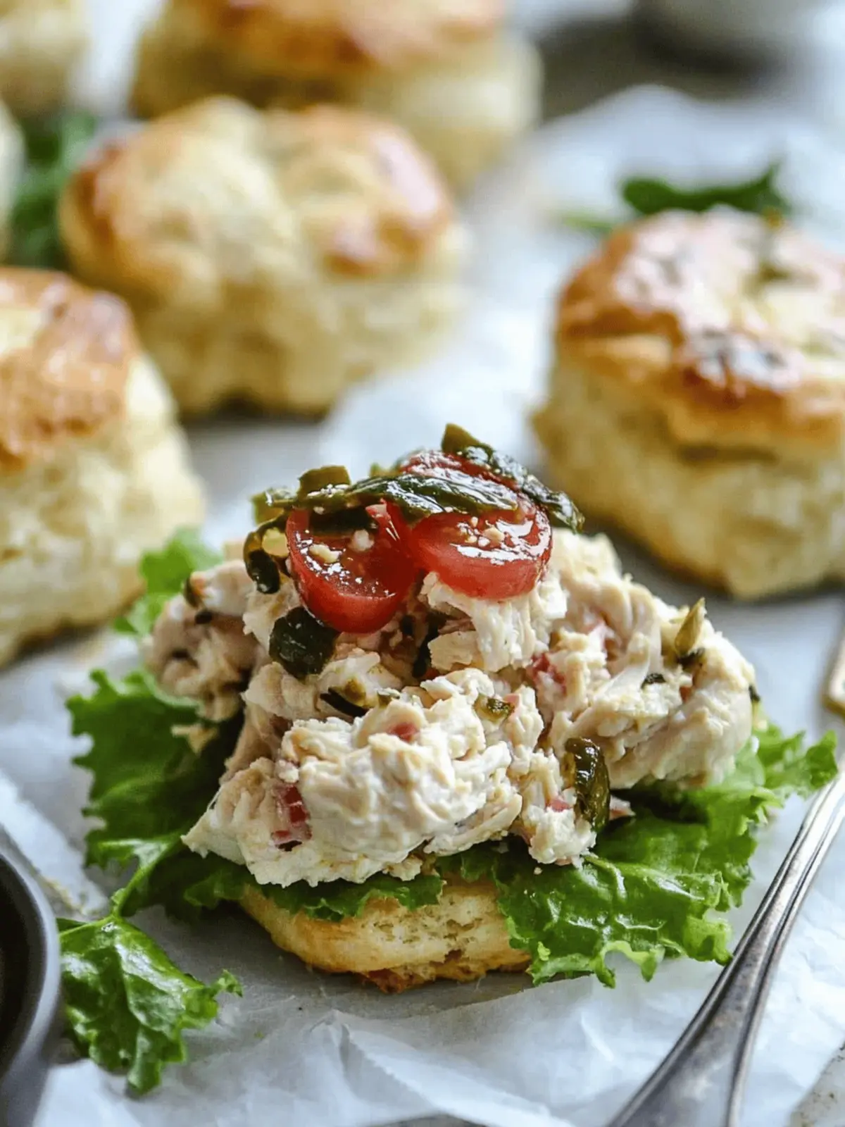 Pimento Cheese Chicken Salad Loaded on Honey Butter Biscuits 3 Pimento Cheese Chicken Salad on Honey Butter Biscuits