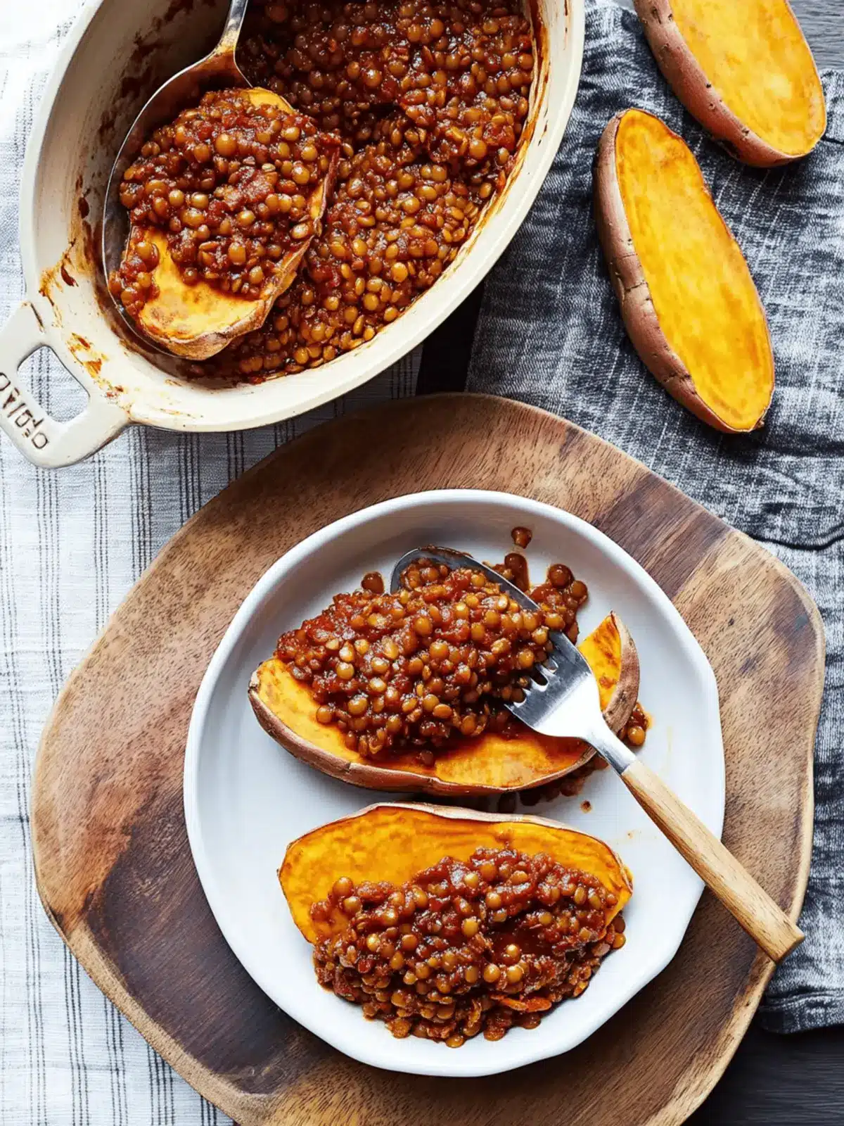 BBQ Lentils over Roasted Sweet Potatoes