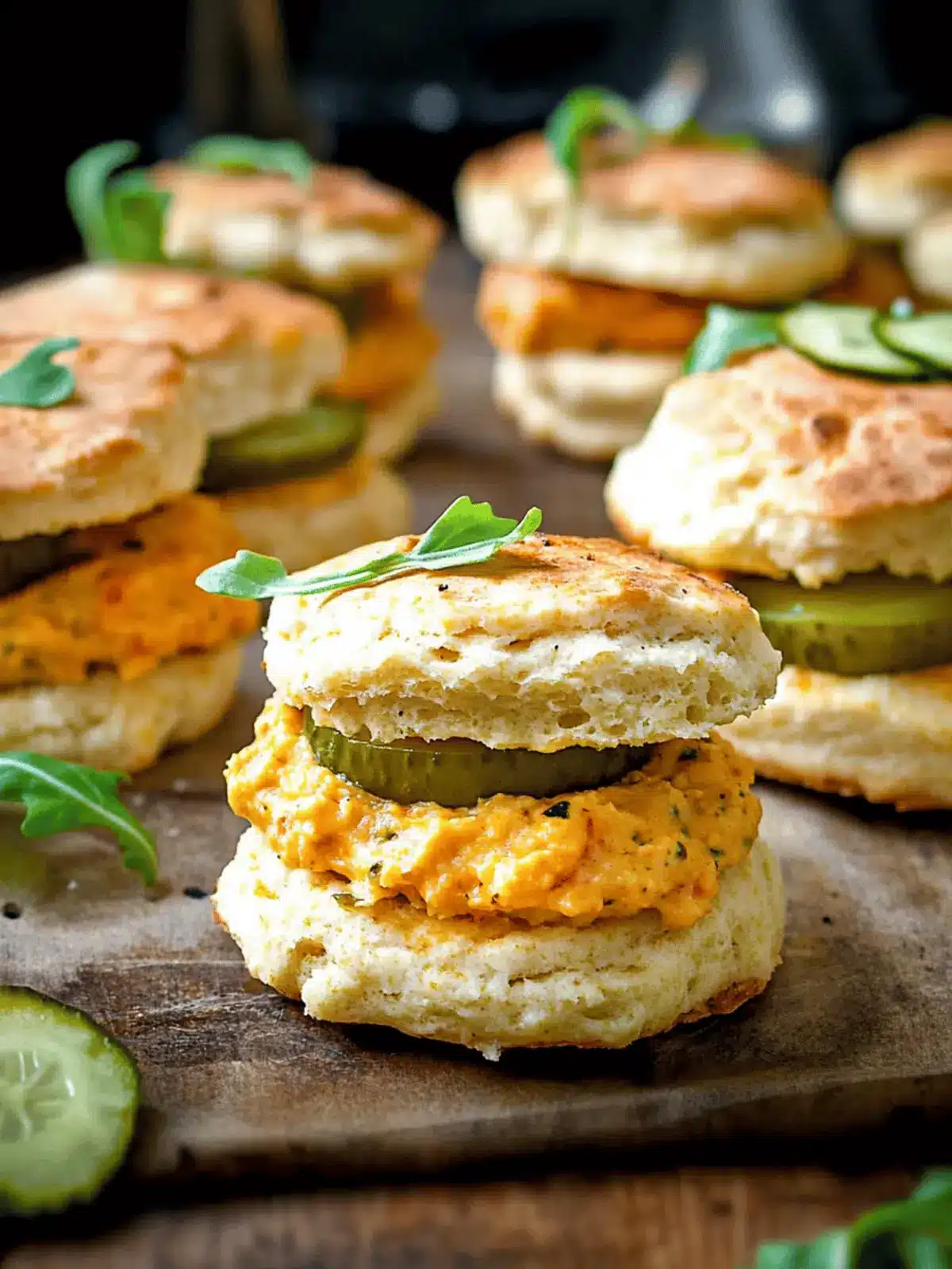 Buttermilk Biscuits with Pimento Cheese & Zesty Pickled Tomatoes 2 Buttermilk Biscuits with Pimento Cheese and Pickle Green Tomatoes