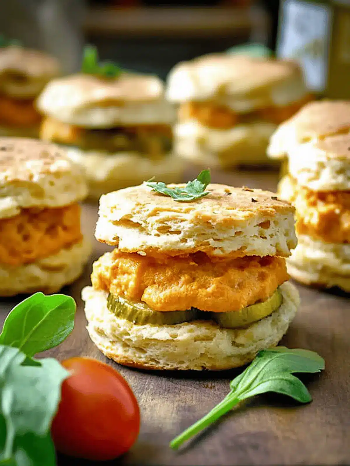 Buttermilk Biscuits with Pimento Cheese & Zesty Pickled Tomatoes 4 Buttermilk Biscuits with Pimento Cheese and Pickle Green Tomatoes
