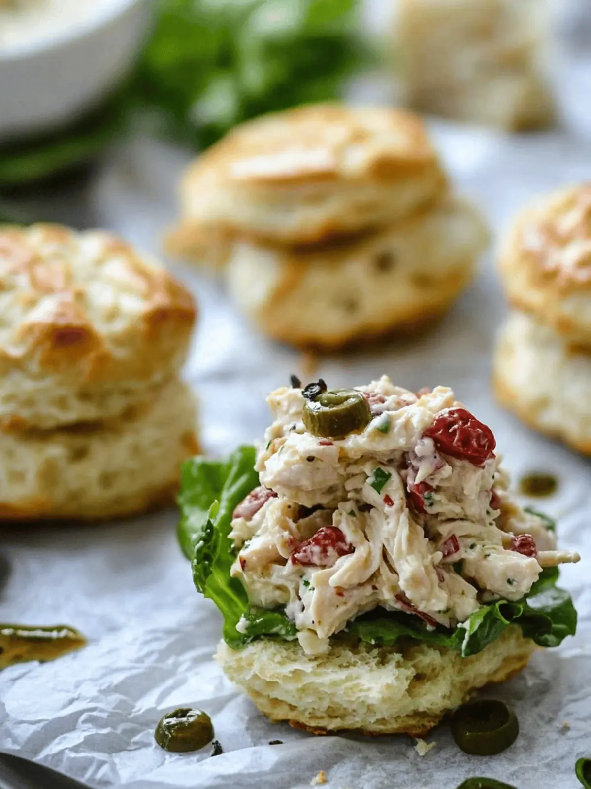 Pimento Cheese Chicken Salad Loaded on Honey Butter Biscuits 5 Pimento Cheese Chicken Salad on Honey Butter Biscuits