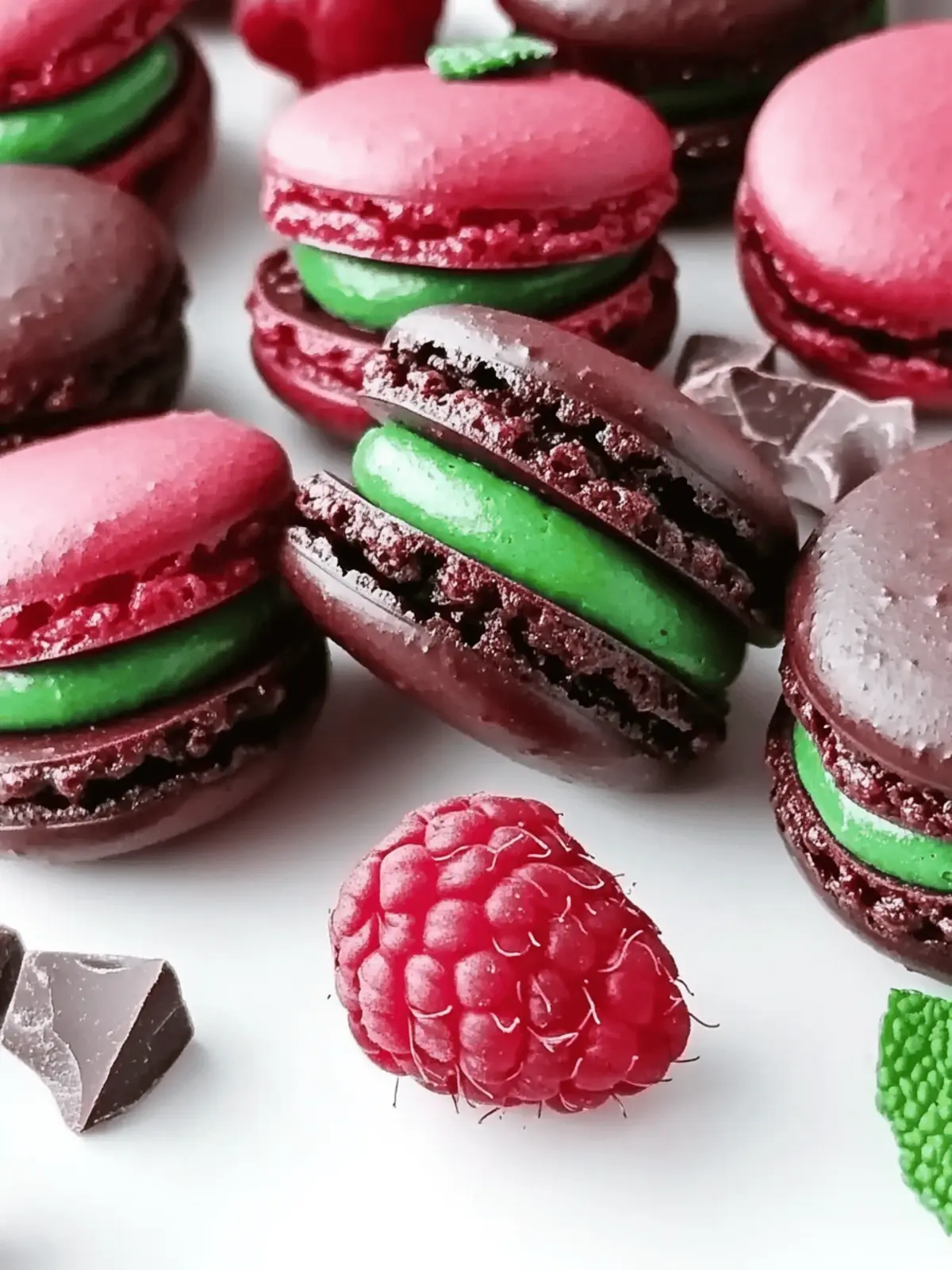Dark Chocolate Raspberry Macarons