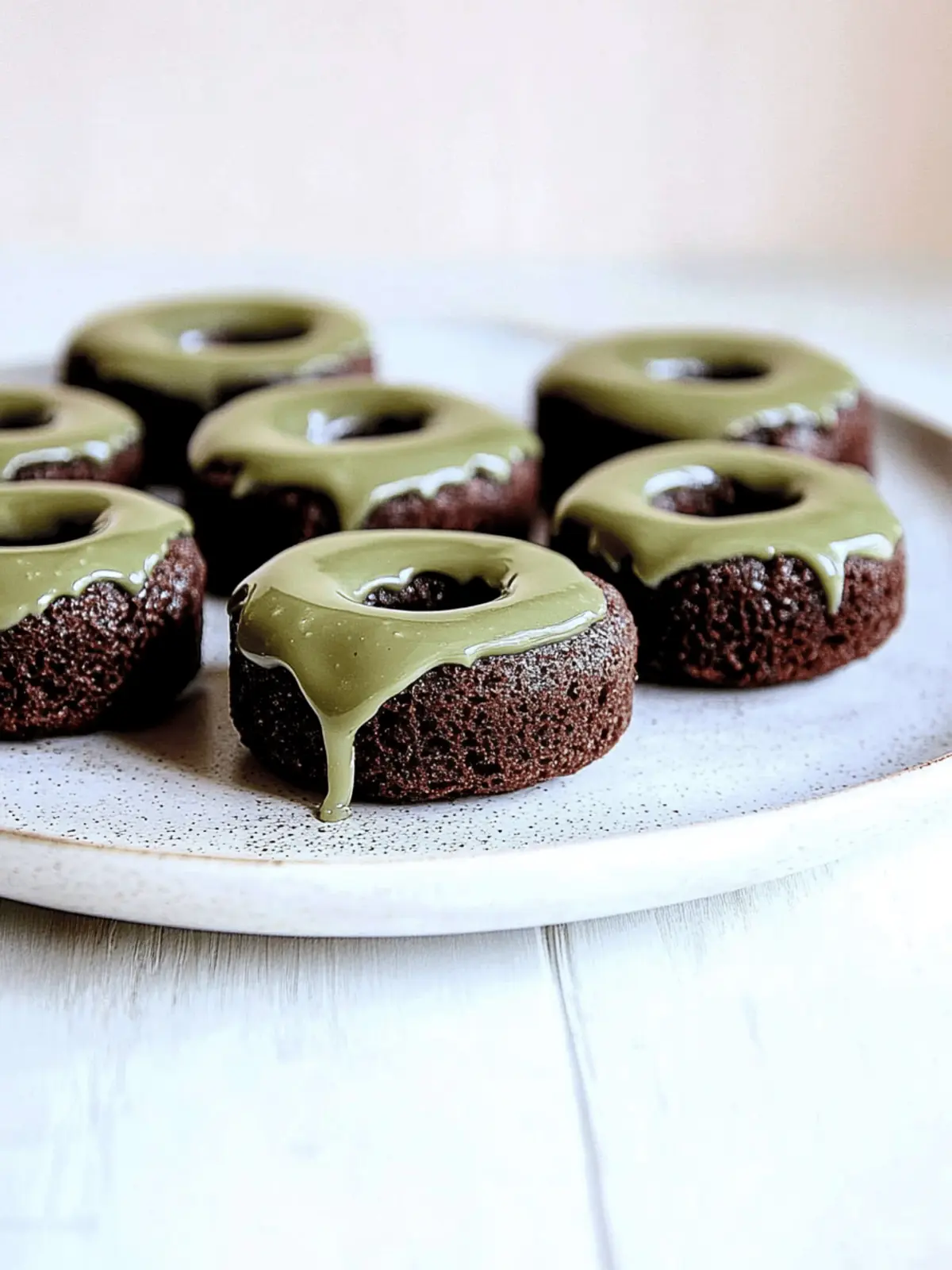 Baked Chocolate Donuts with Matcha Glaze