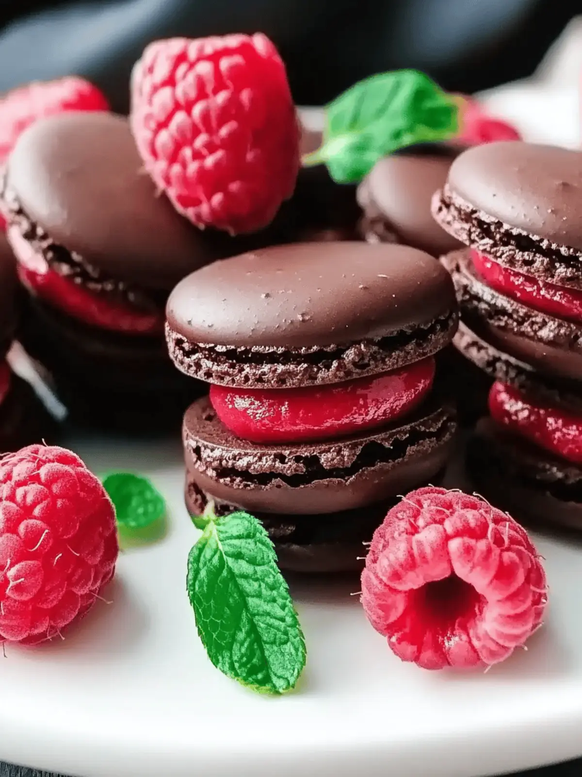 Dark Chocolate Raspberry Macarons