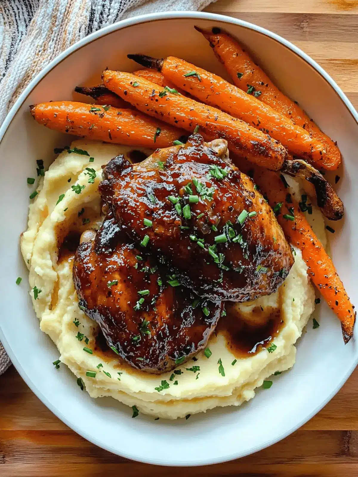 Sweet Honey Balsamic Chicken Thighs with Creamy Goat Cheese Potatoes 3 Honey Balsamic Chicken Thighs with Goat Cheese Mashed Potatoes and Roasted Carrots