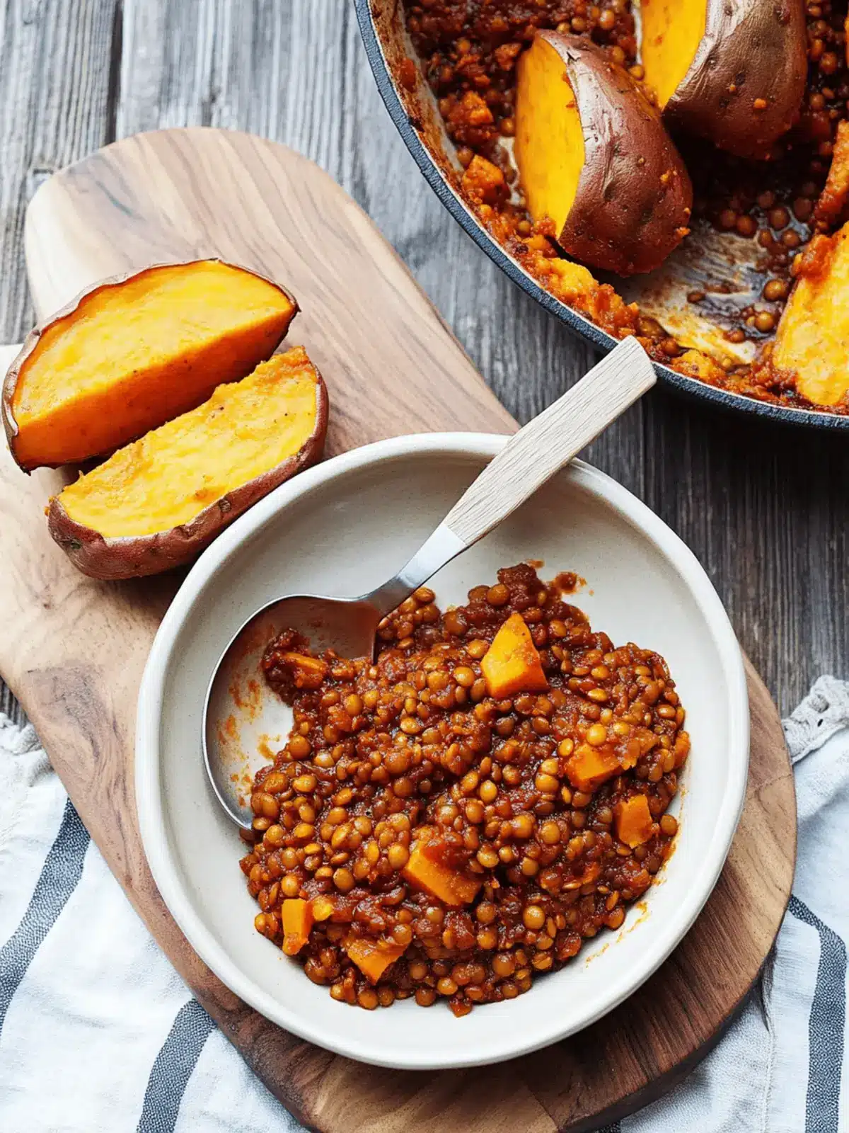 BBQ Lentils over Roasted Sweet Potatoes