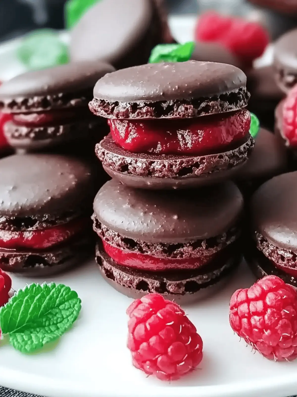 Dark Chocolate Raspberry Macarons