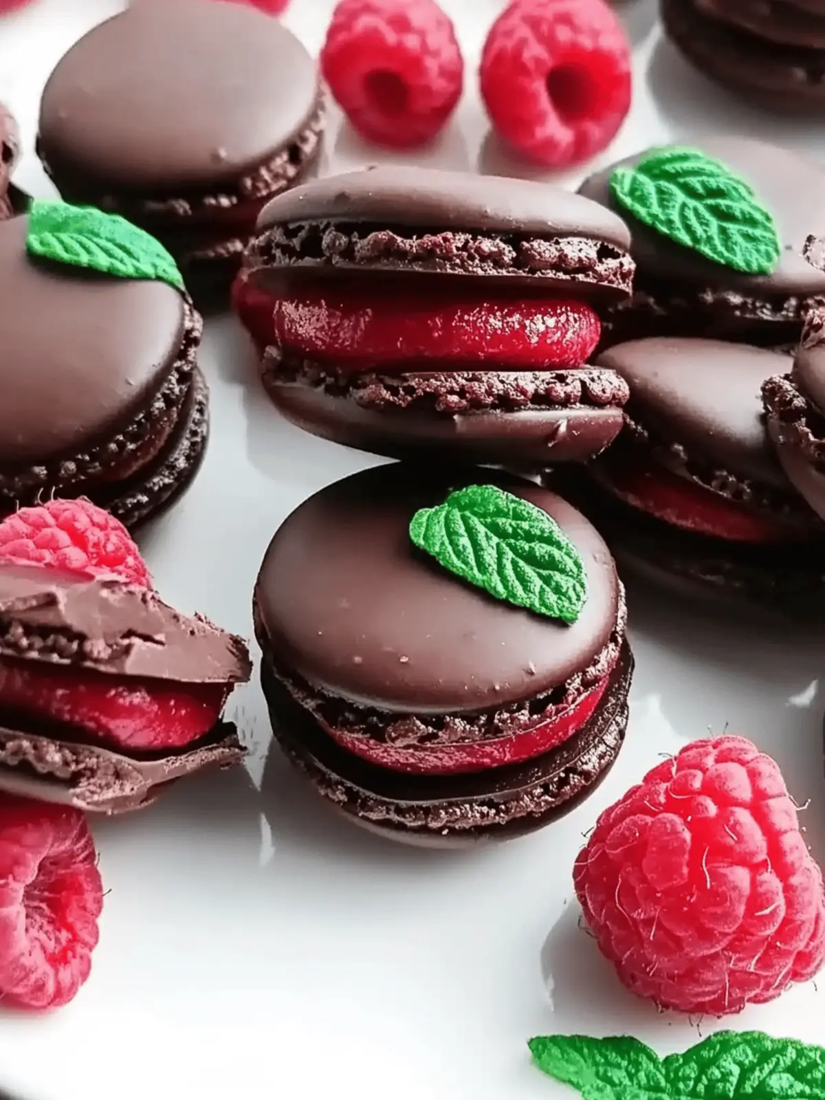 Dark Chocolate Raspberry Macarons