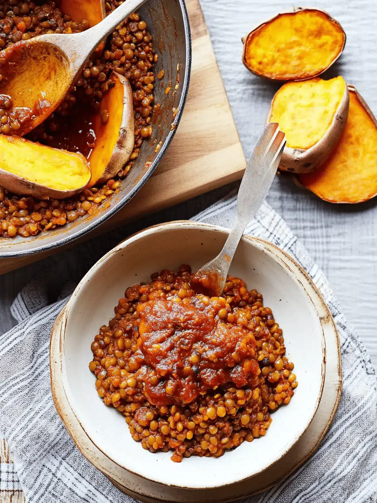 BBQ Lentils over Roasted Sweet Potatoes