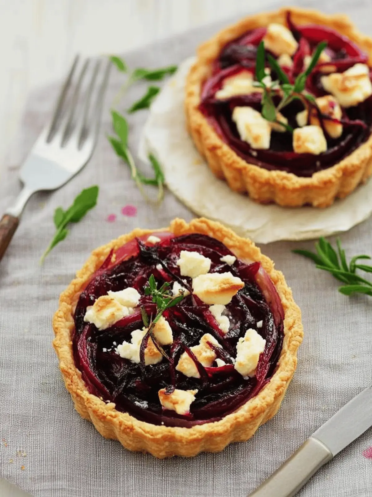 Caramelized Onion, Beetroot & Feta Tart