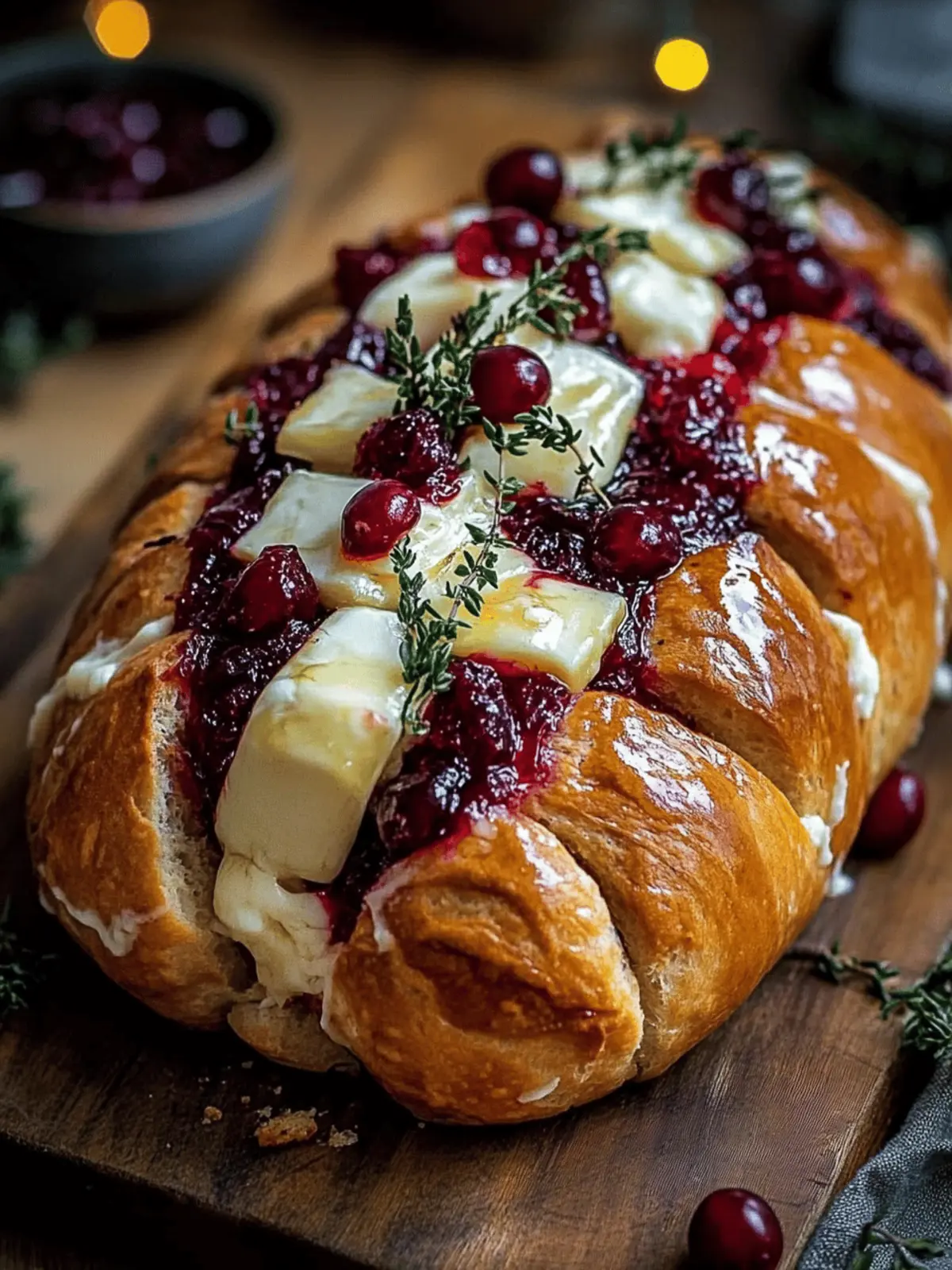 Garlic Herb Sourdough Bread Stuffed with Brie and Cranberry Sauce