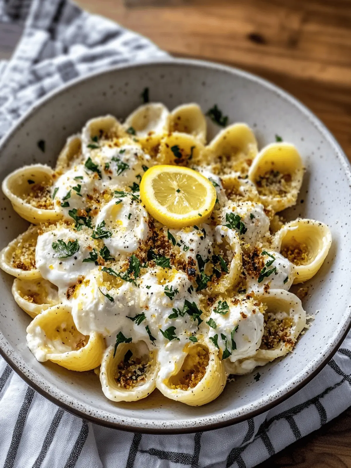 Burrata Pasta Shells with Roasted Garlic & Lemon Cream
