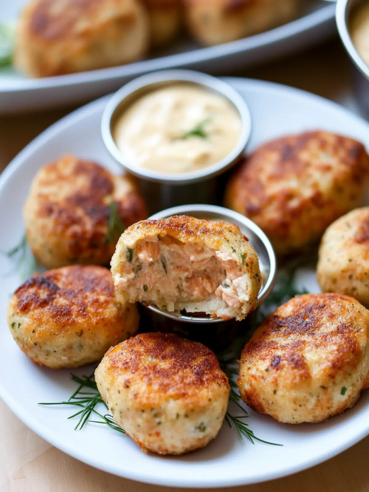 Crispy Salmon Croquettes with Spicy Dill Dipping Sauce 4 Salmon Croquettes