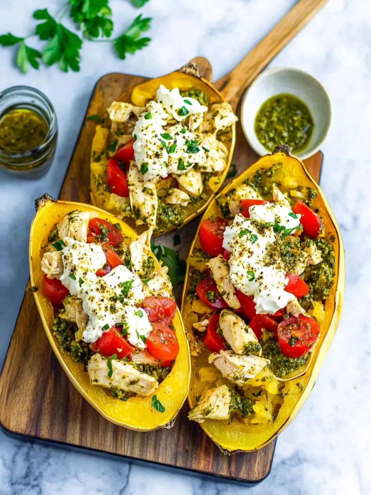 Savor Chicken Pesto Spaghetti Squash for a Healthy Twist 2 Chicken Pesto Spaghetti Squash