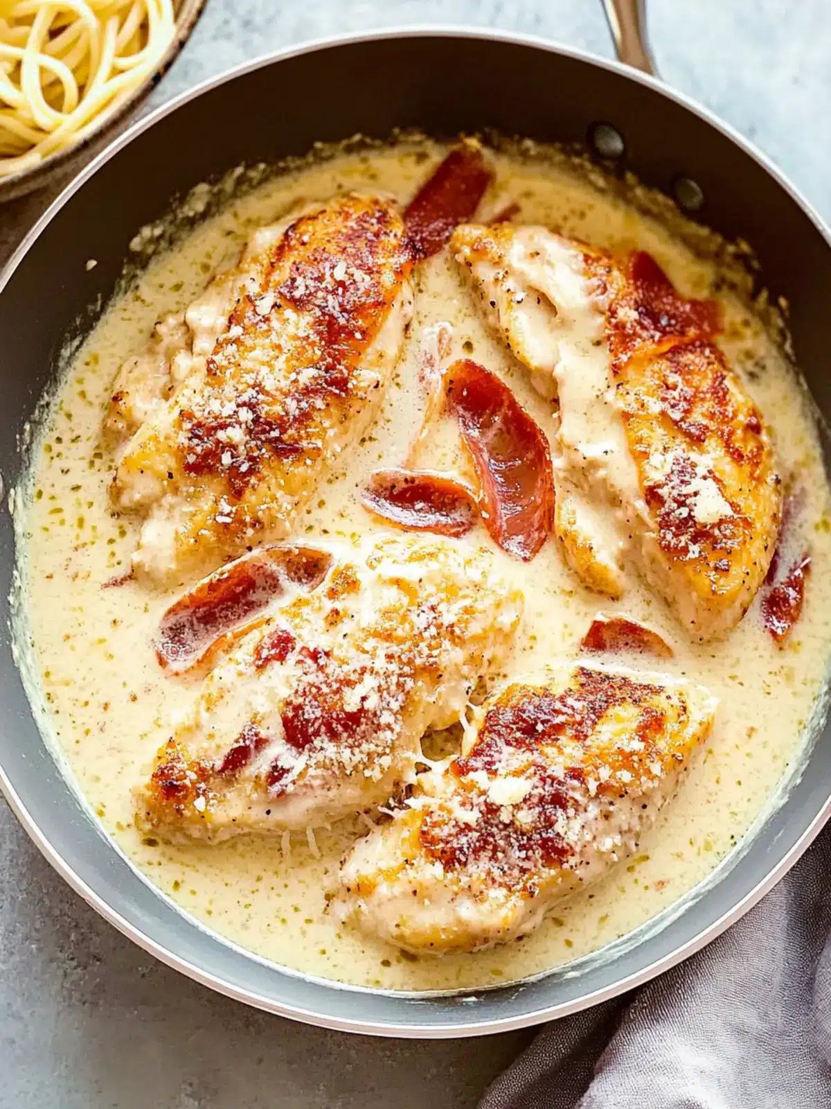 Creamy Parmesan Carbonara Chicken (No Egg)
