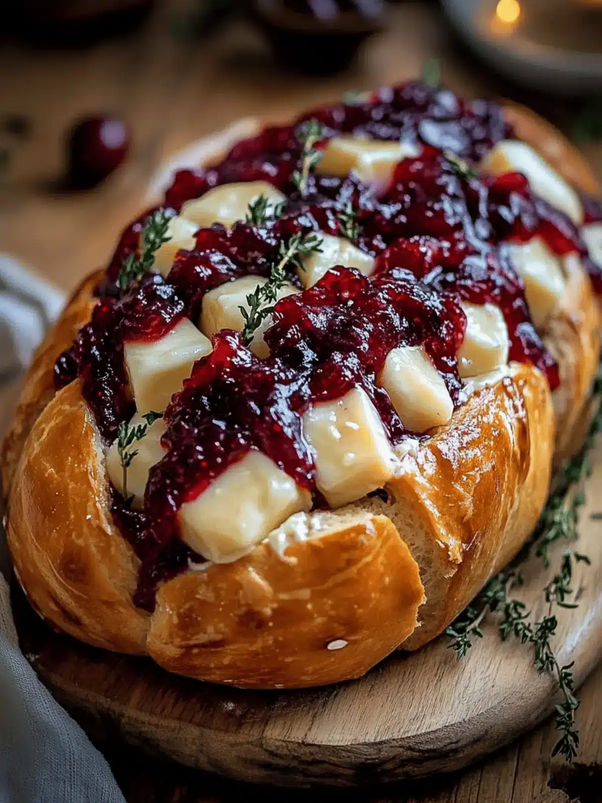 Garlic Herb Sourdough Bread Stuffed with Brie and Cranberry Sauce