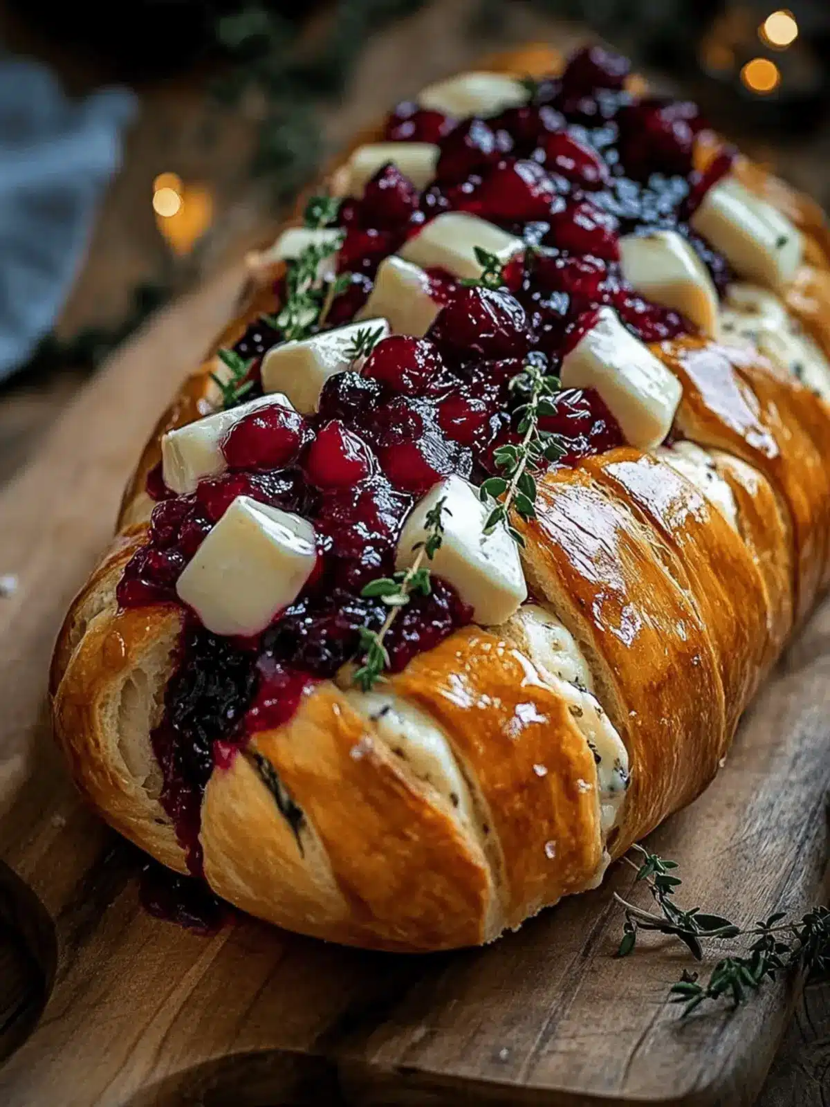 Garlic Herb Sourdough Bread Stuffed with Brie and Cranberry Sauce