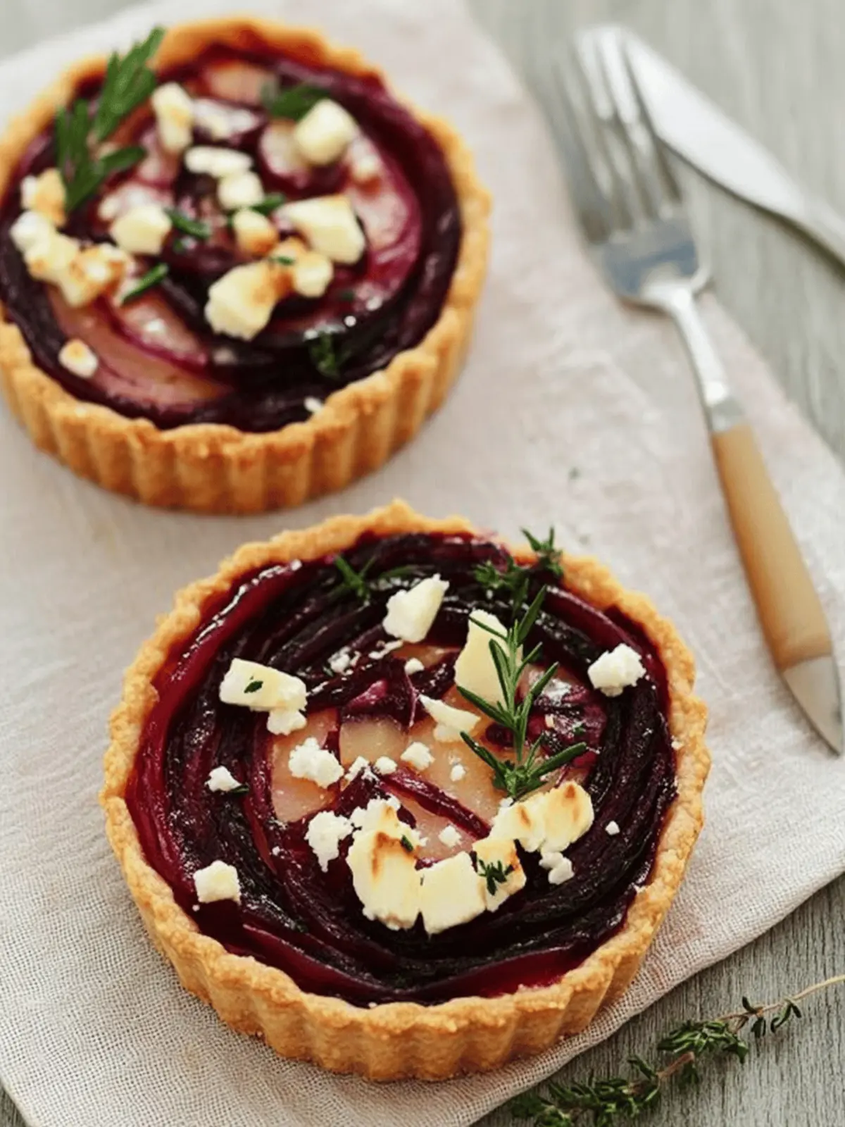 Caramelized Onion, Beetroot & Feta Tart