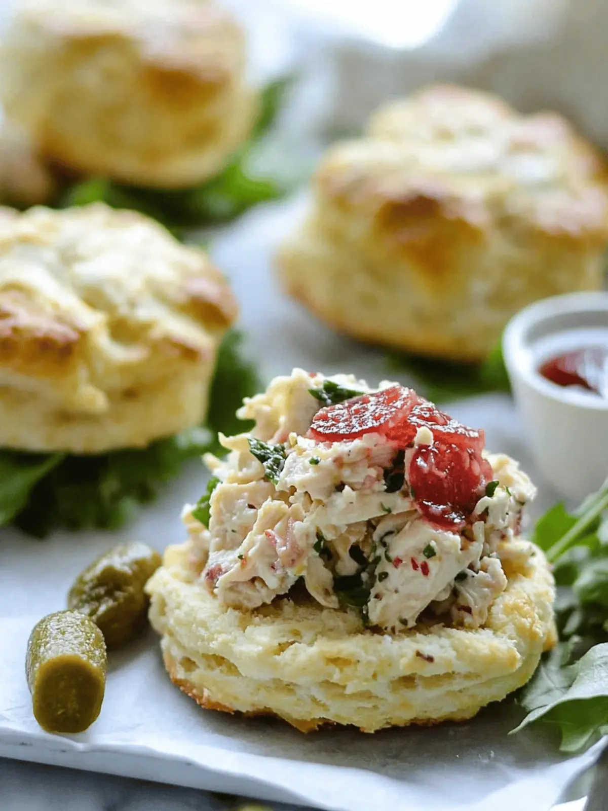 Pimento Cheese Chicken Salad Loaded on Honey Butter Biscuits 4 Pimento Cheese Chicken Salad on Honey Butter Biscuits