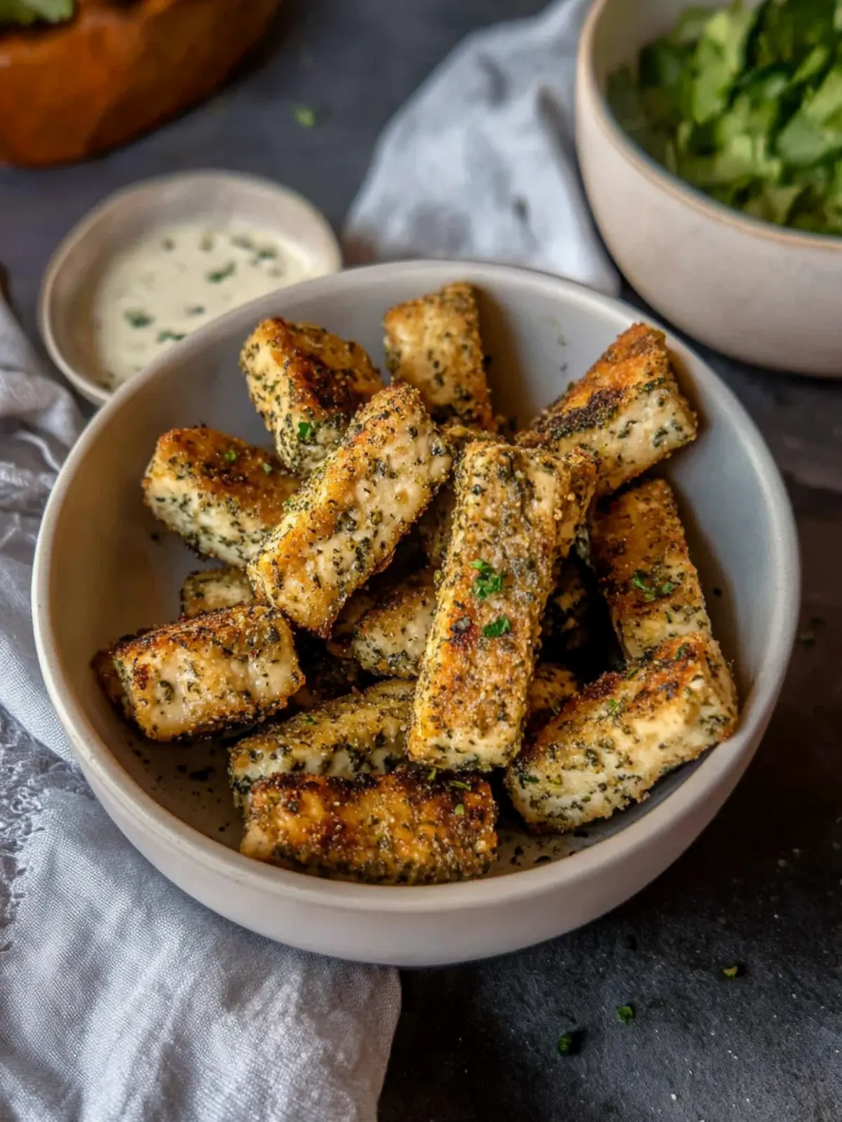 Crispy Air Fryer Tofu Nuggets with Mediterranean Marinade