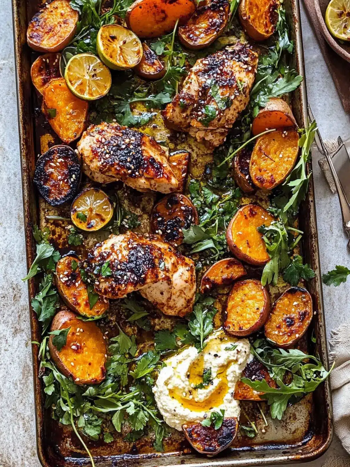 Sheet Pan Chicken Shawarma with Sesame Sweet Potatoes Bliss 2 Sheet Pan Chicken Shawarma with Sesame Sweet Potatoes and Hummus