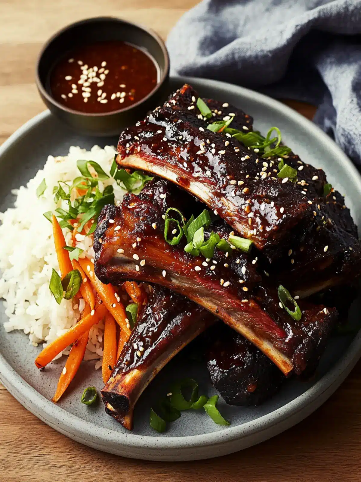 Savor Slow-Cooked Korean BBQ Ribs with Carrots & Sticky Rice 3 Slow-Cooked Korean BBQ Ribs with Carrots & Sticky Rice