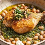 One-Pan Crispy Chicken with Cannellini Beans and Pistachio Pesto