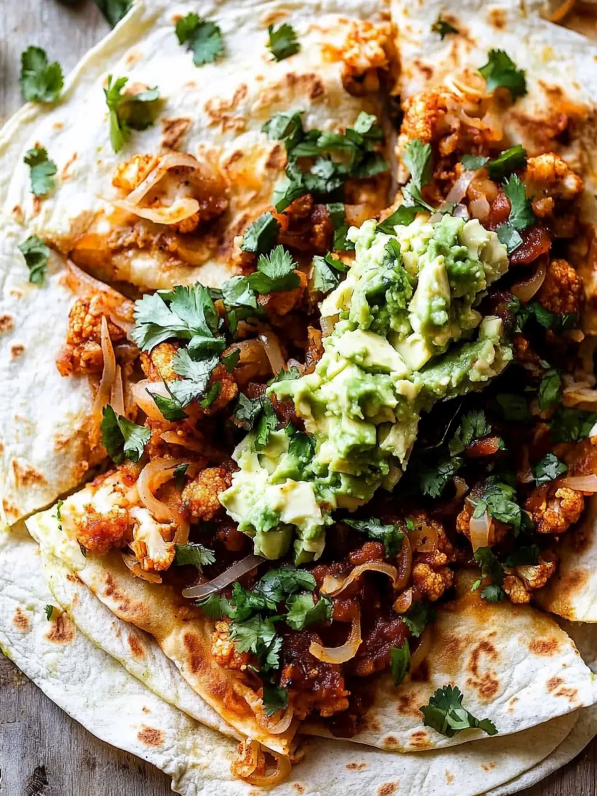 Cauliflower Al Pastor Quesadilla with Lime Smashed Avocado