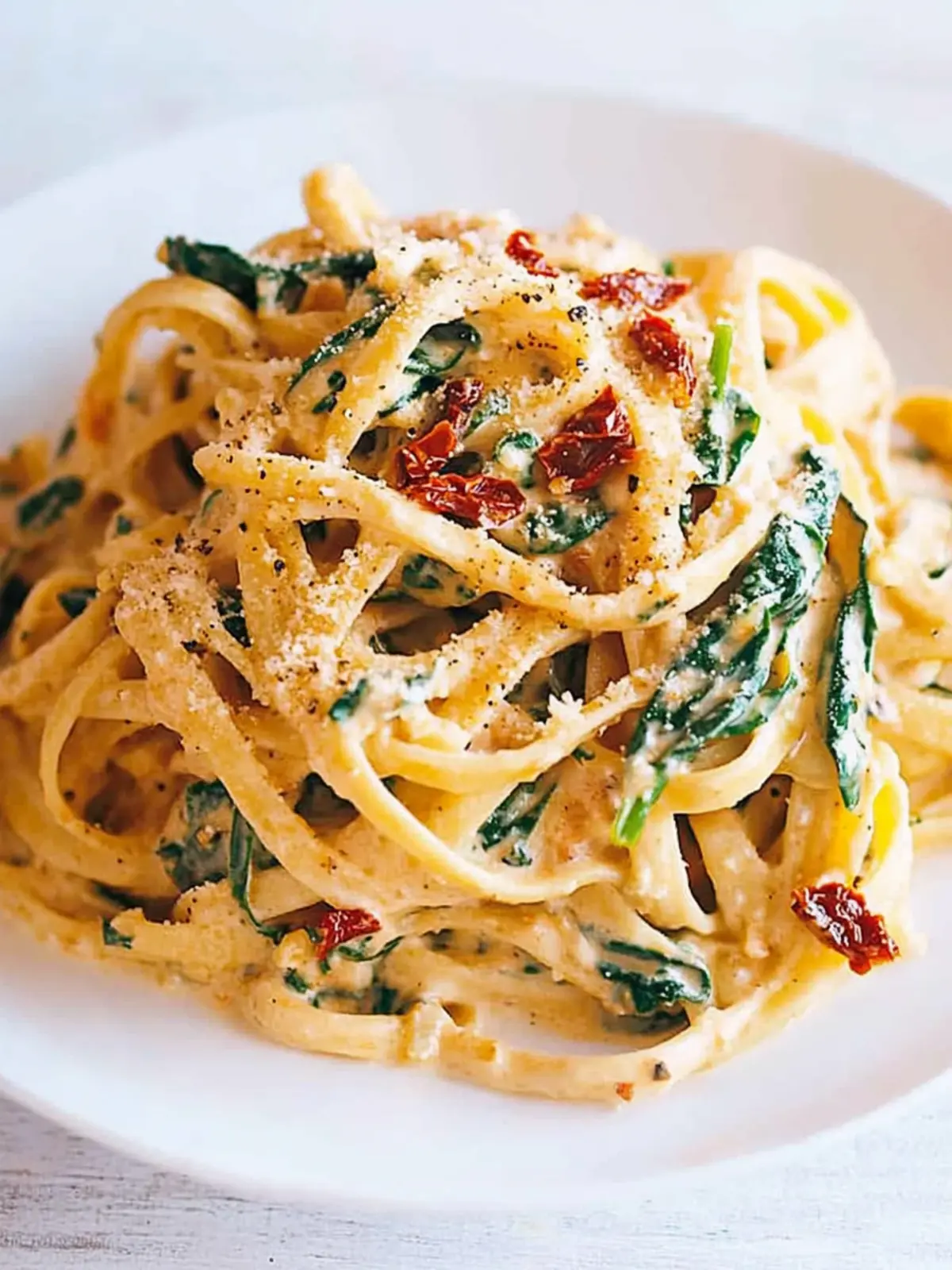 Linguine with Spinach and Sun-Dried Tomato Cream Sauce Delight 4 Linguine with Spinach and Sun-Dried Tomato Cream Sauce