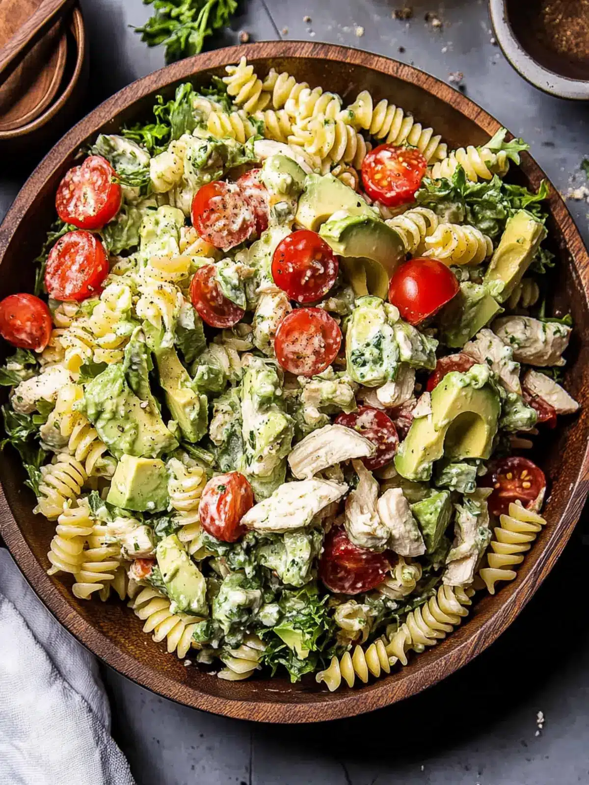 Creamy Avocado Ranch Chicken Pasta Salad