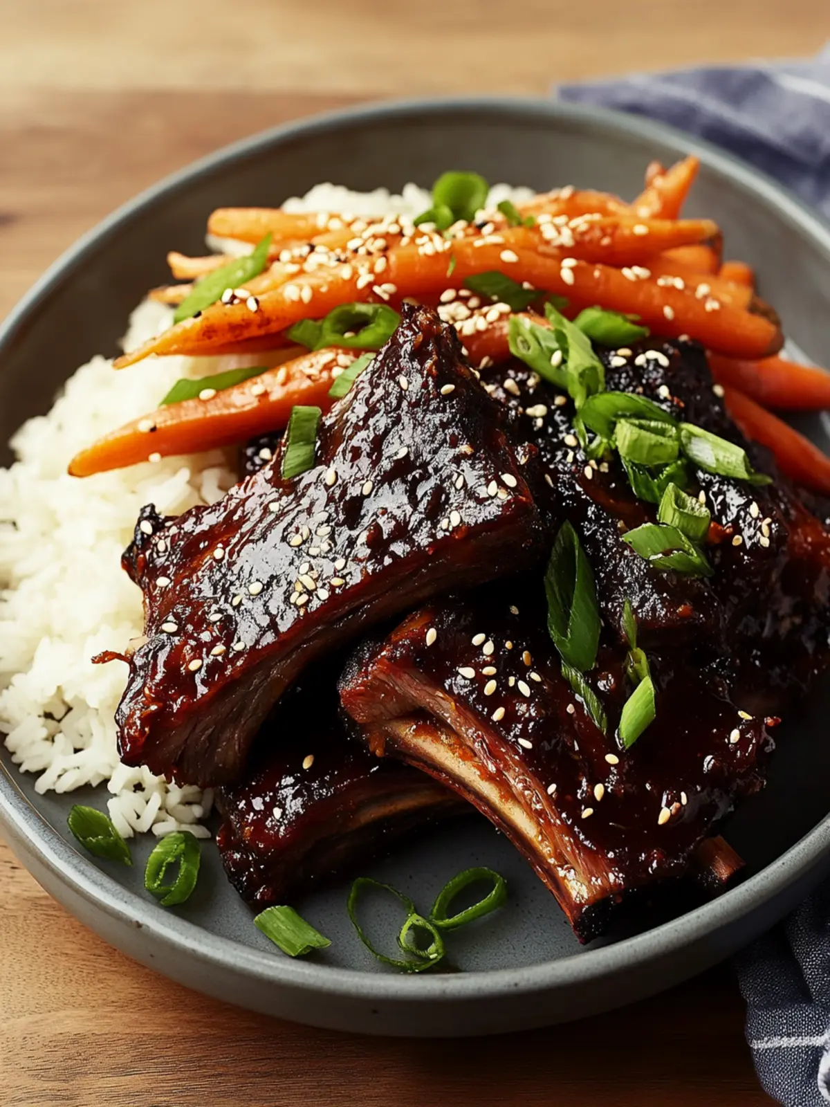 Savor Slow-Cooked Korean BBQ Ribs with Carrots & Sticky Rice 2 Slow-Cooked Korean BBQ Ribs with Carrots & Sticky Rice