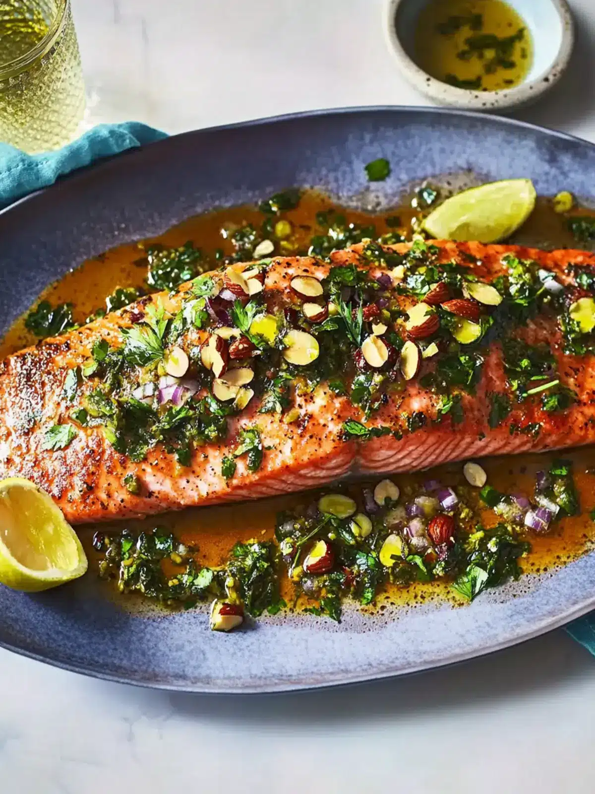 Slow-Roasted Salmon with Walnut-Olive Vinaigrette
