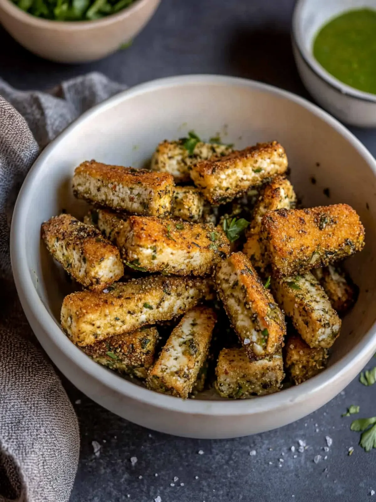 Crispy Air Fryer Tofu Nuggets with Mediterranean Marinade