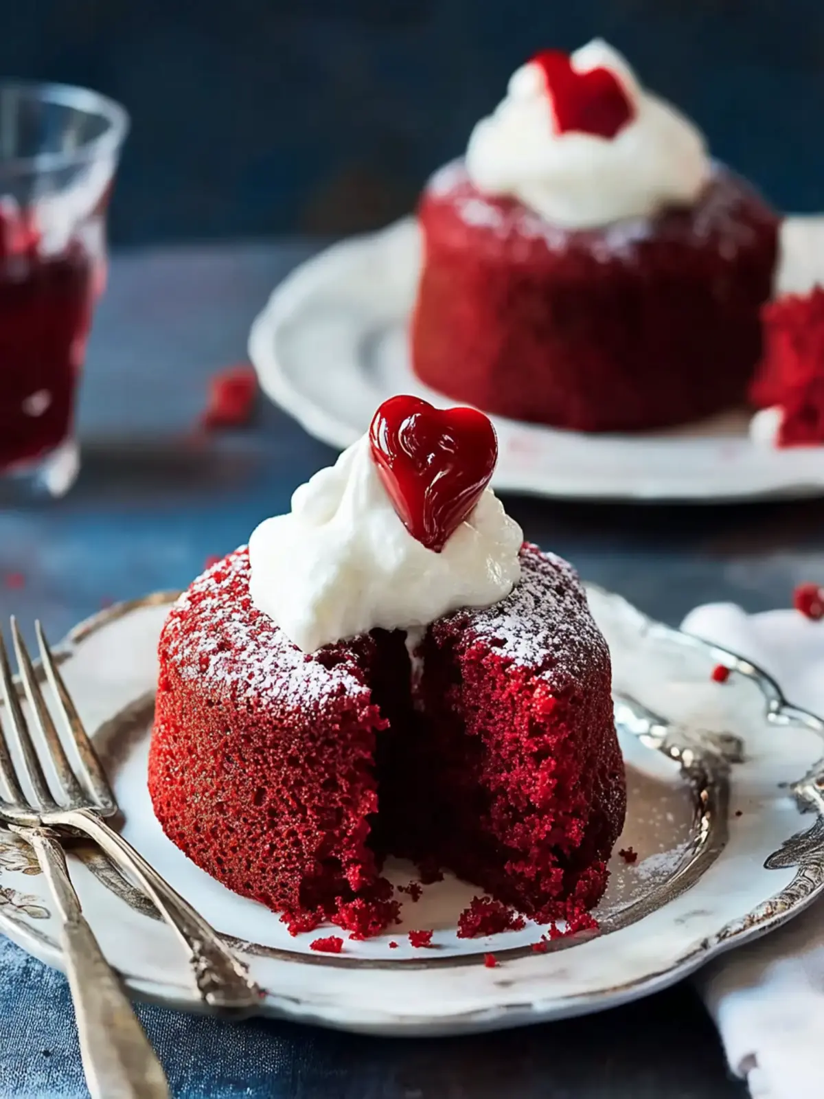 Decadent Molten Red Velvet Cakes with Creamy Whipped Topping 2 Molten Red Velvet Cakes