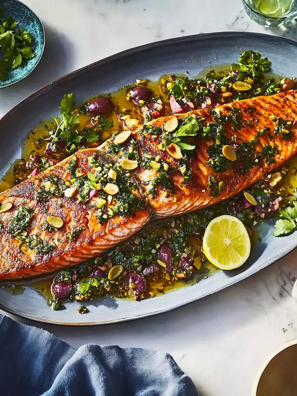 Slow-Roasted Salmon with Walnut-Olive Vinaigrette