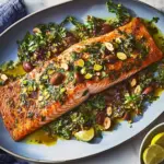 Slow-Roasted Salmon with Walnut-Olive Vinaigrette