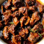 Crockpot Steak Bites with Garlic, Rosemary & Honey Balsamic