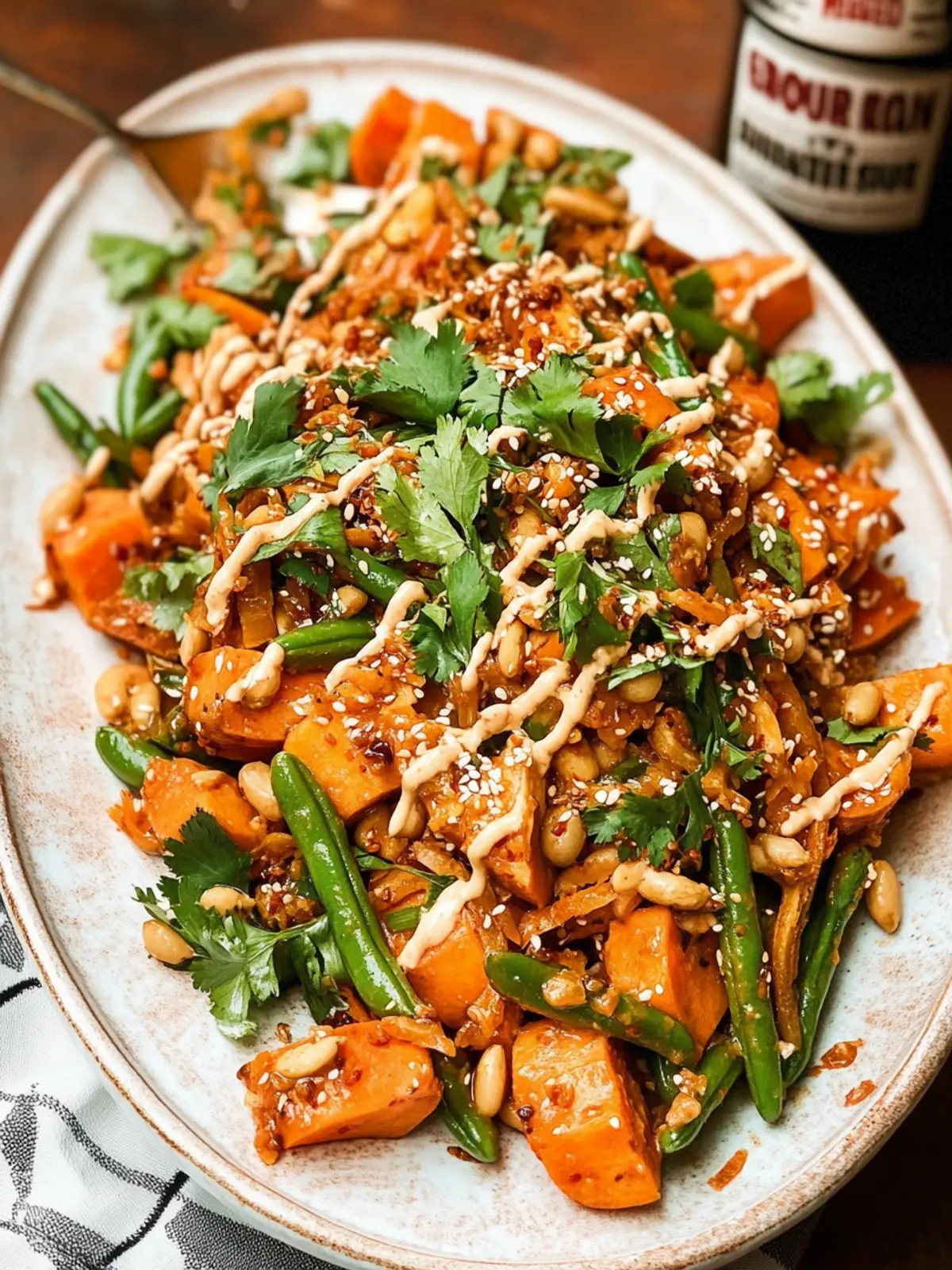 Gochujang Peanut Sweet Potato Salad with Green Beans