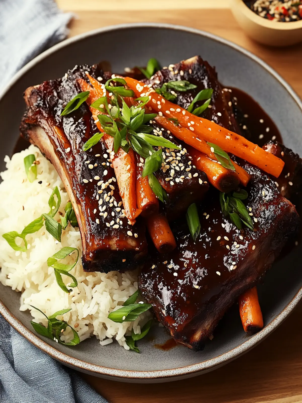 Savor Slow-Cooked Korean BBQ Ribs with Carrots & Sticky Rice 5 Slow-Cooked Korean BBQ Ribs with Carrots & Sticky Rice