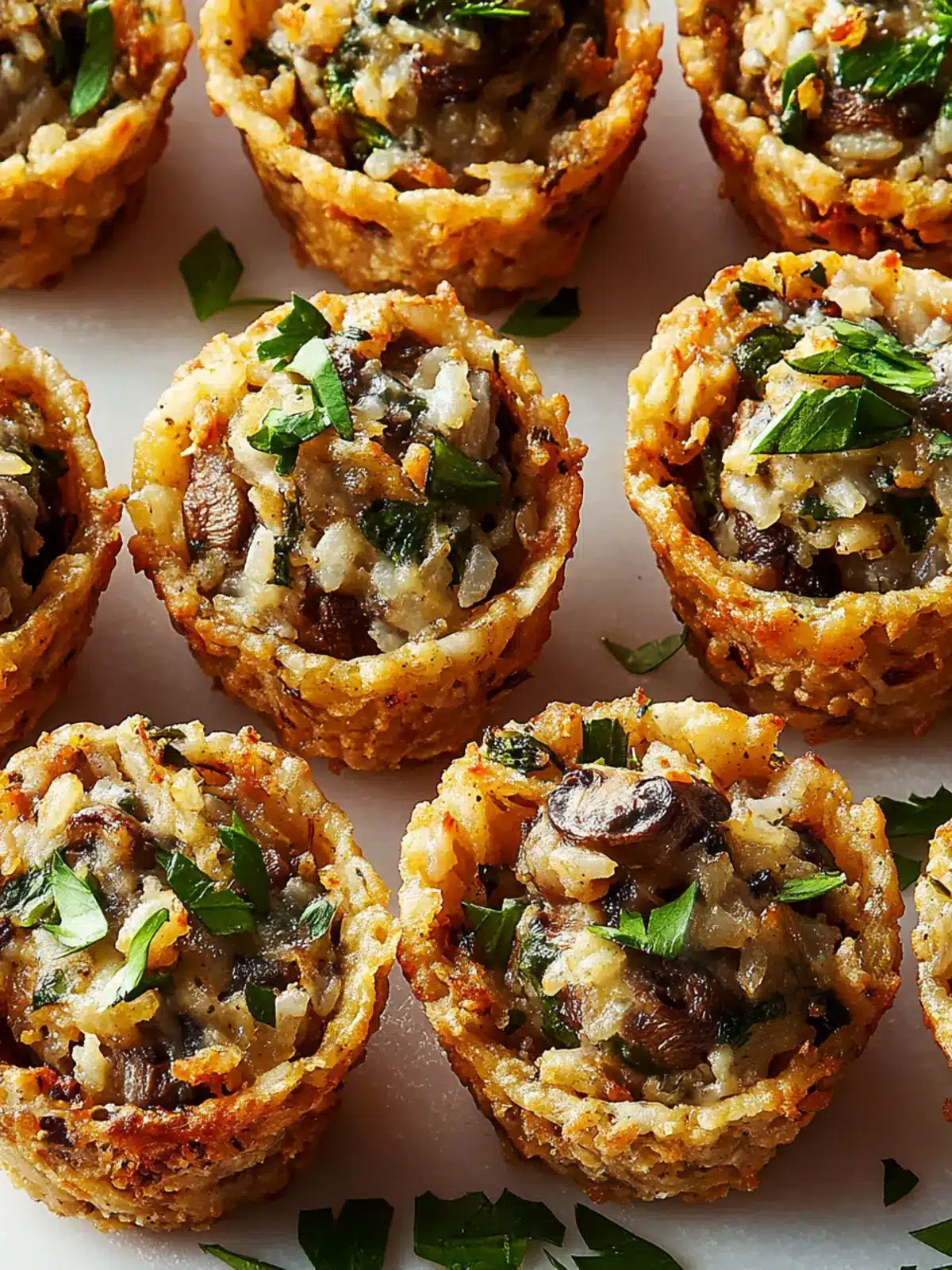 Stuffed Mushroom Crispy Rice Cups